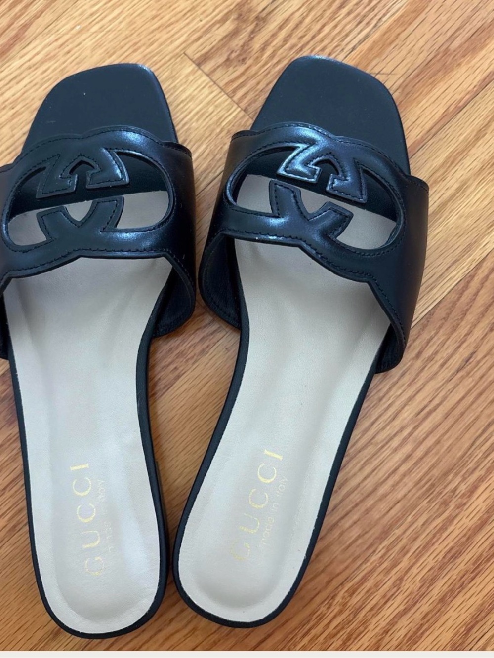 Gucci Black Leather Open-Toe Slide Mules